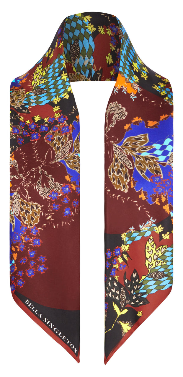 Autumn Leaves Silk Scarf - Burgundy