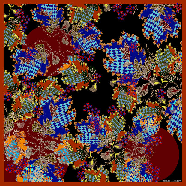 Autumn Leaves Silk Scarf - Burgundy